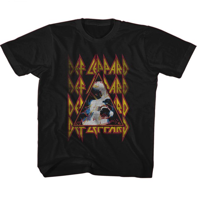 T-Shirt Jeunesse Noir Def Leppard Hysteria Face and Logos