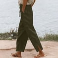thumbnail image 1 of Women Casual Cotton Linen Drawstring Elastic Waist Long Wide Leg Pants, 1 of 6