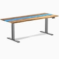 thumbnail image 1 of Desky Bureau Assis-Debout en Bois Dur à Résine Double - Rivière Bleue en Teck / 80 x 30 Pouces / Gris Espace, 1 of 10