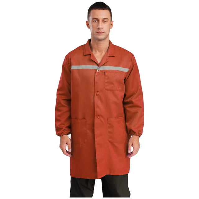 Jizyo Unisex Mens Womens Cotton Factory Work Jacket Mechanical Reflective Strips Workshop Lab Coat Orange M/小号