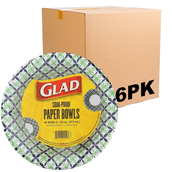 Glad Round Disposable Paper Bowls, Happy Daisies Design - Heavy Duty, Soak Proof, Cut-Resistant, Microwavable Bowl for All Foods & Daily Us
