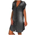 thumbnail image 1 of 2025 Robes Décontractées à Col Rabattu pour Femmes Robes de Fête en Denim Décontractées Sans Manches Robe Maxi d'Été Évasée, 1 of 2