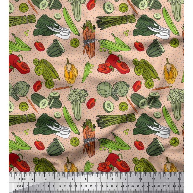 Soimoi Velvet Fabric Dot & Mix Vegetable Print Fabric by Yard 58 Inch Wide