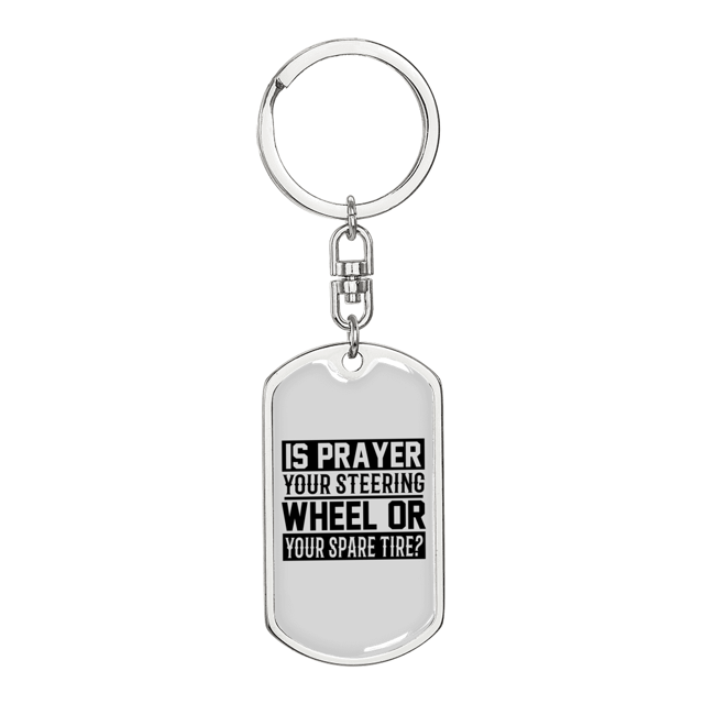 Prayer Steering Wheel Stainless Steel or 18k Gold Premium Swivel Dog Tag Keychain