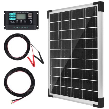 TBER Solar Panel Kit 20W 12V, Solar Battery Charger with 10A Charge Controller and Extension Cables with Battery Clips O-Ring Terminal for