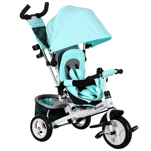 Qaba Tricycle 6 en 1 pour Tout-Petit 1-5 Ans avec Poignée de Poussée pour Parent, Vert
