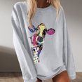 thumbnail image 2 of Leutsin Ladies O-Neck Solid Color Printing Long-Sleeved Loose Striped Casual Top, 2 of 4