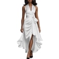 thumbnail image 2 of Mceream Robes de Cocktail pour Femmes Invitées de Mariage Grande Taille Robe Longue Portefeuille en Satin Sans Manches à Col en V à Volants Asymétrique Élégante Robe Formelle Blanche TG, 2 of 8