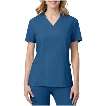 Amzcrzy Scrub Tops Women Casual Comfy V Neck Solid Color Scrub Top Short Sleeve Workwear Womens Scrubs with Pockets