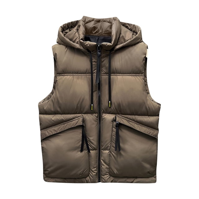 Gilet Sans Manches pour Homme à Fermeture Éclair avec Poches, Couleur Unie, Mode