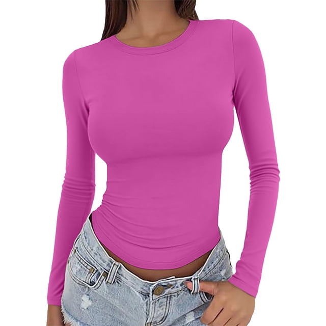 MESSUEN Scoop Neck Tshirt Women Tight Long Sleeve Shirts for Women Long Sleeve T Shirts Basic Tops Womens Basic Tops Shirts Women Womens Basics Tops Red 4 XL