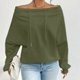 thumbnail image 2 of Women's Off Shoulder Sweatshirt Adjustable Drawstring Oversized Long Sleeve Shirt Pullover Basic Slouchy Clothes 2025, 2 of 6