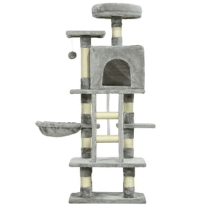 Grande tour de chat gris clair - 52" Condo de chat intérieur multi-niveaux avec des postes de scratching, maison & Hammock pour salon & Temps de jeu