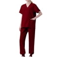 thumbnail image 1 of Pisexur Women's Scrub Set Solid Color Stretch Medical Uniform Scrub Set V Neck Short Sleeve Work Top Cargo Tapered Jogger Pants With Pockets, 1 of 3