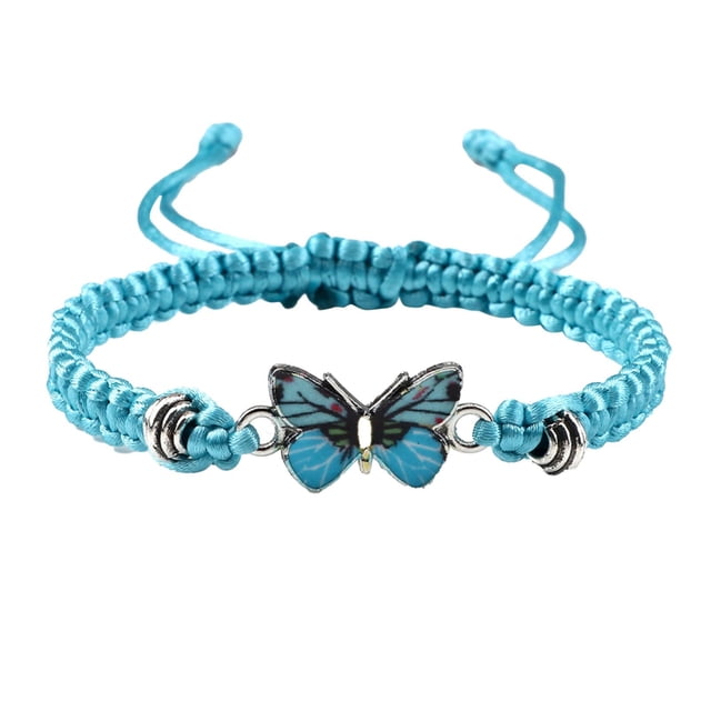 SIfdSeng Butterfly Bracelets for Teen Girls Adjustable String Butterfly Bracelets for Women Cute Butterfly Charm Bracelets Initial Bracelets for Women Rope Silver Bracelet Stack Boho