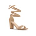 thumbnail image 1 of BLISSFUL STEP Women's Lace Up and Ankle Strap Block Heel Sandals Nude 11, 1 of 7