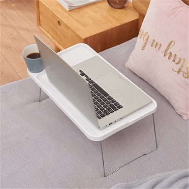 pdqouc Bed Table Lap Desk with Leg Folding Laptop Bed Tray Lazy Simple Laptop Tray for Bed with Cup Holder and Card Slot Portable Computer Desk for Breakfast Student Dormitory Sofa Balcony