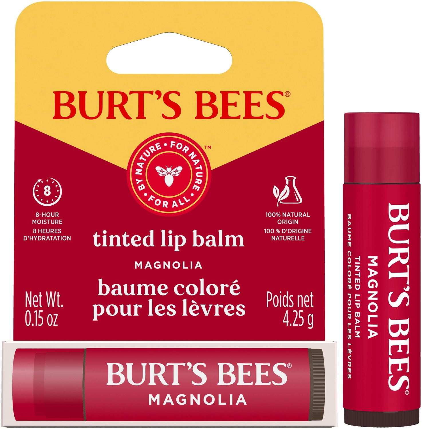 Baume coloré pour les lèvres 100 % d’origine naturelle de Burt's Bees®, Magnolia avec beurre de karité — 1 tube en emballage cartonné