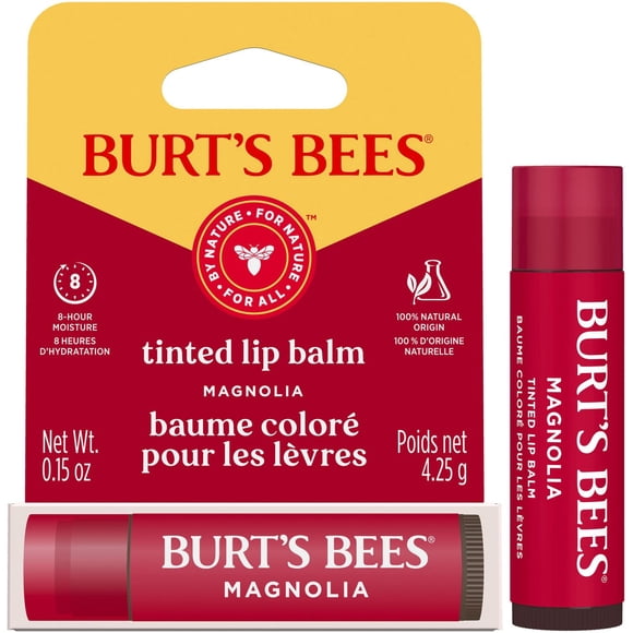 Baume coloré pour les lèvres 100 % d’origine naturelle de Burt's Bees®, Magnolia avec beurre de karité — 1 tube en emballage cartonné