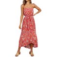 thumbnail image 1 of Robe Longue à Bretelles Spaghetti pour Femmes avec Nœud Floral et Ourlet Haut-Bas, 1 of 7