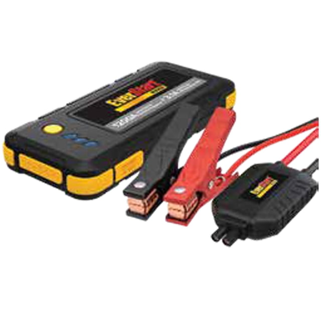 EverStart SS6LECA 1200 Amp Lithium Jump Starter in grey with yellow trim, featuring detachable red and black clamps with copper jaws, LED power indicators, a 3.1A USB charging port, and built-in reverse polarity protection for safe vehicle jump-starting.