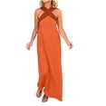 thumbnail image 1 of Robes à Encolure Croisée pour Femmes Sans Manches à Blocs de Couleur Robes Maxi Amples Décontractées de Vacances Longue Robe Orange, m, 1 of 7