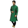 thumbnail image 3 of Atasi Designer Indian Ethnic Men's Green Kurta Pyjama Long Dupion Shirt-L, 3 of 6