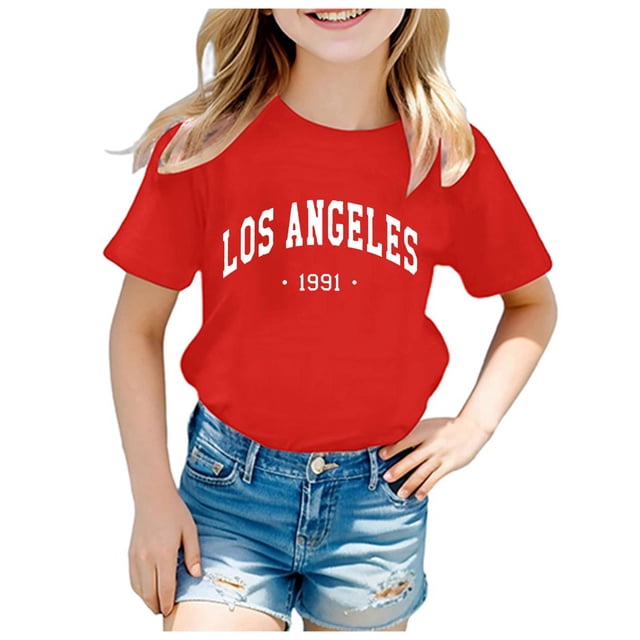 T-shirts pour Filles pour Enfants Décontractés à Manches Courtes avec Imprimé de Lettres, Col Ras du Cou, Tenue de Tous les Jours