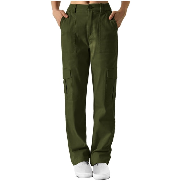 Besolor Pantalon Cargo Extensible Taille Haute Femme Ample Multiples Poches Jambe Droite Grand Pantalon Pantalon Mode Mode Urbaine