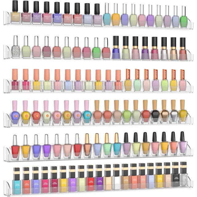 Clear Nail Polish Wall Rack with Removable End Caps Set of Acrylic Nail Polish Organizer Wall Mounted Fall-proof Nail Polish Sorage Shelves for Bottles