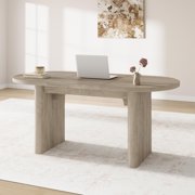 BeesClover Oval Dining Table for 6-8 People, Farmhouse Kitchen Dining Table with Thick Sturdy Wooden Base, Large Long Dining Room Table for Kitchen, Living Room, Home Office