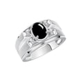 thumbnail image 3 of RYLOS Men's Rings Sterling Silver Rings Classic Designer Style 8X6MM Oval Gemstone &  Diamond Ring Cabochon Onyx October Birthstone Rings For Men  Size 12, 3 of 7