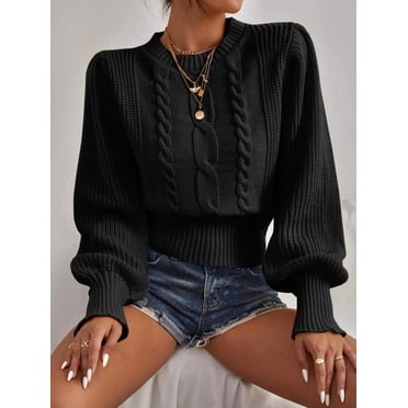 Tralilbee Loose Casual Half Zip Knit Sweater Jumper Pullover Tops for Women Ladies Oversize Winter Solid Color Hoodie Knitted Sweater Sweatshirt Coat