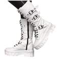 thumbnail image 1 of Dakaela Black Platform Goth Boots for Women Buckle Combat Mid Calf Boot Side Zipper Motorcycle Riding Biker Booties White 7.5, 1 of 5