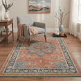 thumbnail image 3 of 5x7 Area Rugs Non Slip Backing Low Pile Lightweight Indoor, Machine Washable Rugs for Living Room Bedroom, Floral Medallion Print Pattern, Dusty Terracotta, 3 of 6
