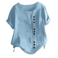 thumbnail image 1 of Mode Femme Été Col Rond Loisirs Manches Courtes Uni Boutons Hauts, 1 of 6
