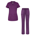 thumbnail image 2 of Adar Scrub Set for Women - Curved V-Neck Scrub Top & Tapered Drawstring Scrub Pants - 4402 - Eggplant - M, 2 of 8