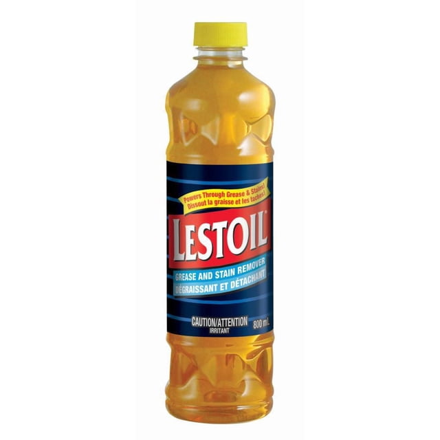 Lestoil Détachant et Dégraissant Robuste, Bouteille de 800 ml avec Bouchon Jaune et Liquide Ambré, Étiqueté comme Nettoyant Polyvalent pour Enlever les Taches Tenaces sur les Comptoirs, les Planchers de garage, les patios et la Lessive, Efficace contre la Graisse, le Goudron, la Peinture et les Taches d'Herbe.
