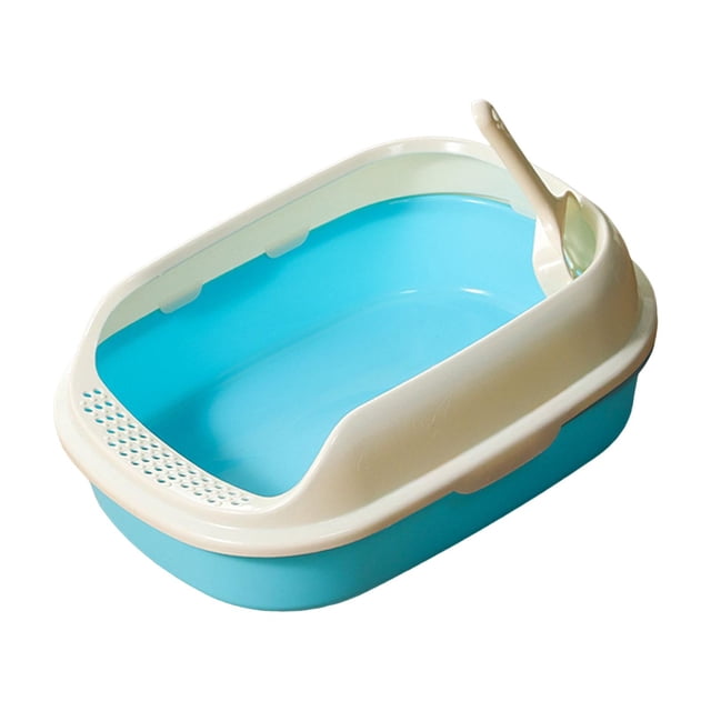 Milaget Cat High Sided Splashproof Open Top Kitten Potty Toilet Cat Litter Container Pet Blue