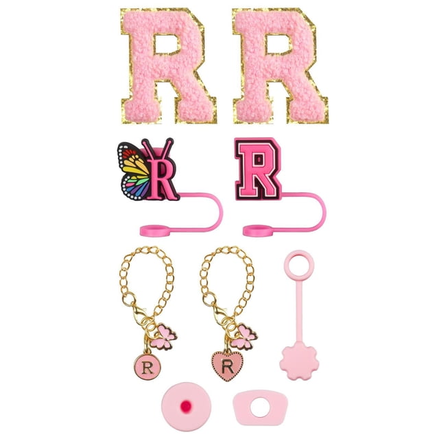 Hbdhejl Trendy Drinkware Accessory Set Embroidery Patch Straw Covers Charm Necklace Chain Leak Guard Accessories For Cups Complete Decorative Upgrade Kit