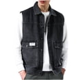 thumbnail image 2 of Pisexur Jean Jacket Vest Men's Solid Color Motorcycle Turndown Collar Denim Punk Sleeveless Jacket Denim Jacket for Men Plus Size Fall Jackets for Men, 2 of 6