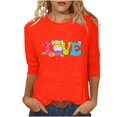 thumbnail image 2 of Xihbxyly Hauts Décontractés pour Femmes T-shirt à Col Rond Imprimé de Pâques à Manches 3/4 T-shirt à Col Rond Chandail à Enfiler Tendance à Petit Budget, 2 of 5