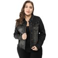 thumbnail image 3 of GRACE & GRANDEUR Women's Plus Size Washed Button Front Frayed Denim Jacket Black 4X, 3 of 6