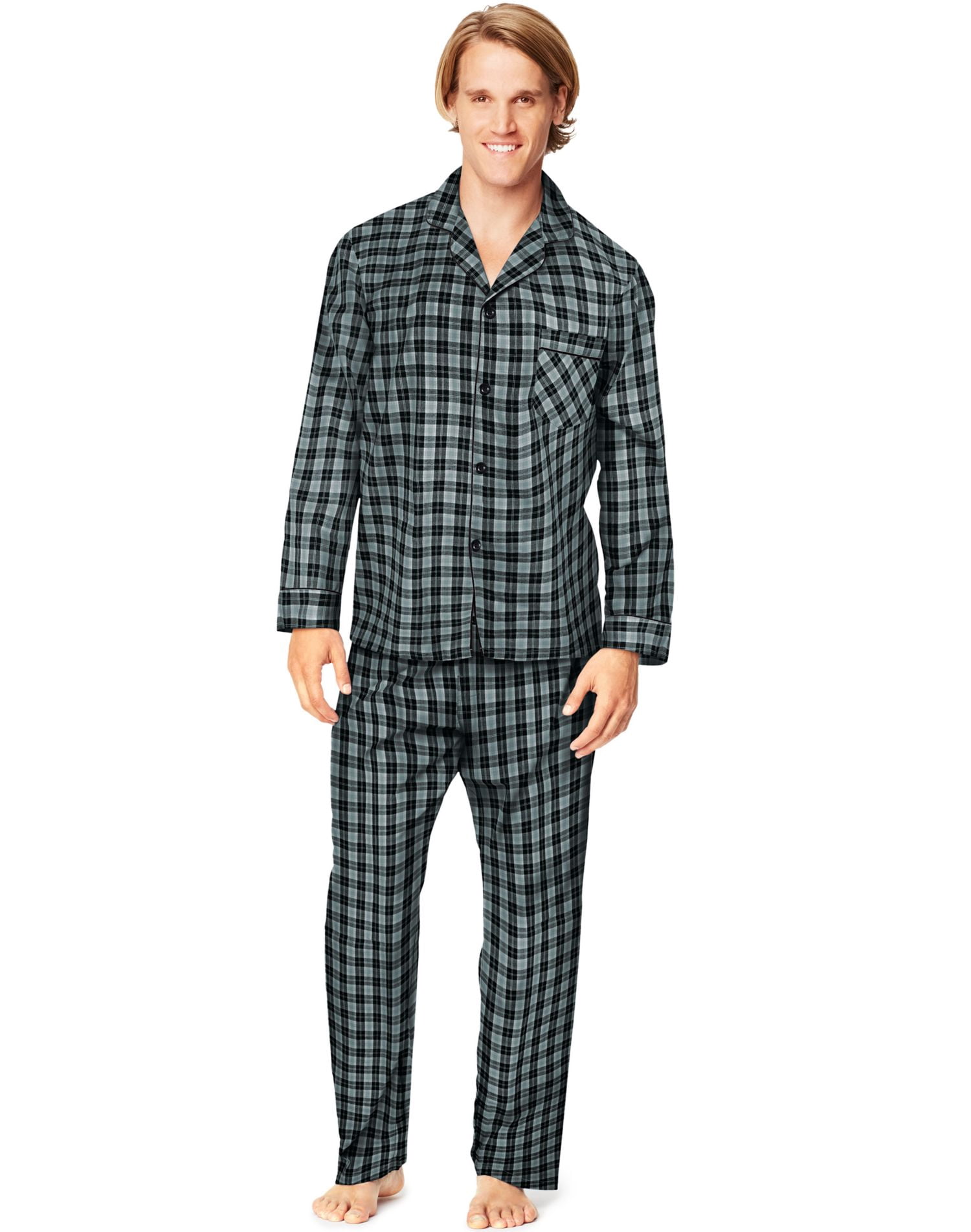 Hanes Mens Woven Pajamas, M, Grey Tartan