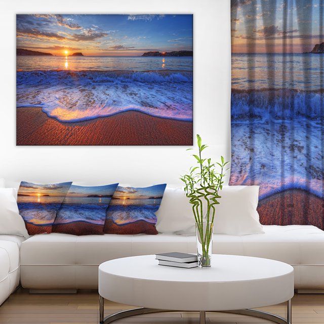 Vagues Bleues sur Plage de Sable - Impression sur Toile d'Art du Bord de Mer