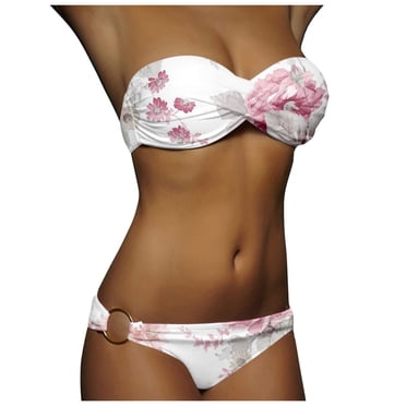 Kcodviy Push Up Bandeau Bikini Sunflower Bikini Top with Bikini Shorts Set Blue and White Swimwear for Teens Stripes Striped Women's Pushup Womens Long Board Shorts Swimsuit