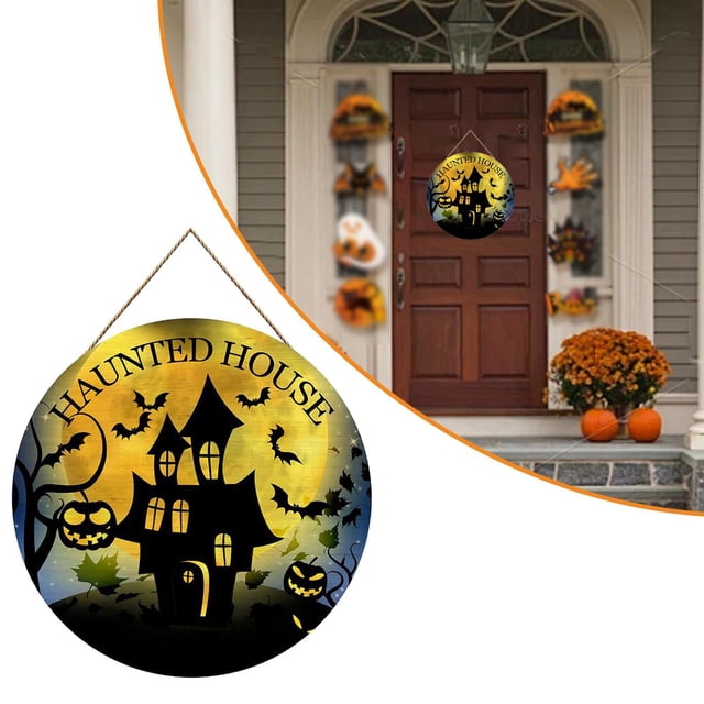 WHEANG Home Decor Halloween Welcome Front Door Sign Halloween Decorations Door Sign 12 Inch Happy Halloween Door Hanger Sign Wall Hanging Sign Decor Halloween Decorations For Home School Part