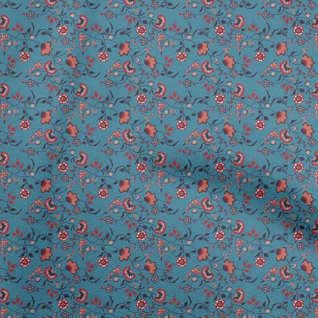 oneOone Tissu Polyester Spandex Bleu Clair Feuilles & Trèfle Projets de Couture Tissu Imprimé au Mètre 56 Pouces de Large-R8