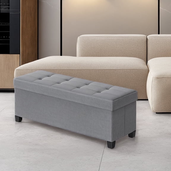 LEDREM Banc Ottoman de Rangement 43 Pouces avec Capacité de 660 Lb, Banc de Bout de Lit, Ottoman Pliant avec Rangement, Repose-Pieds, Dove Gris