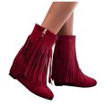 thumbnail image 3 of B91xZ Chaussures d'Automne Femmes Confortables Extérieur Bottines Antidérapantes à la Cheville Gardent au Chaud Bottillons à Lacets Plates à Plateforme, Rouge 7, 3 of 5